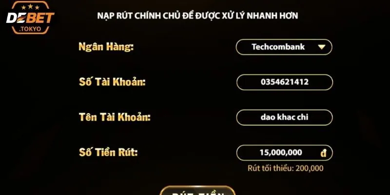Rút tiền Debet về tài khoản ngân hàng tiện lợi